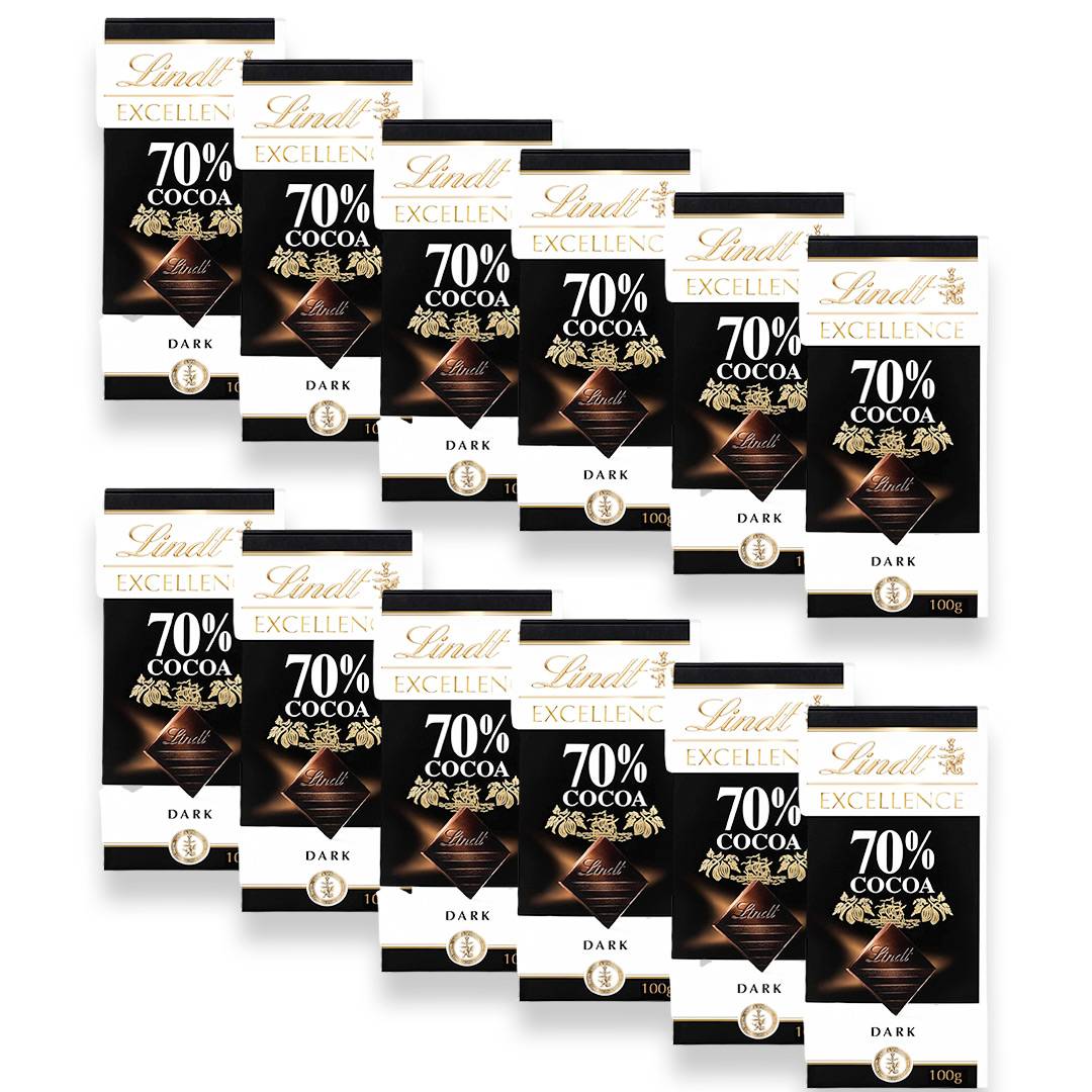 Lindt Excellence Dark 70% Cocoa Chocolate Bar 100g, 12 Pcs. 