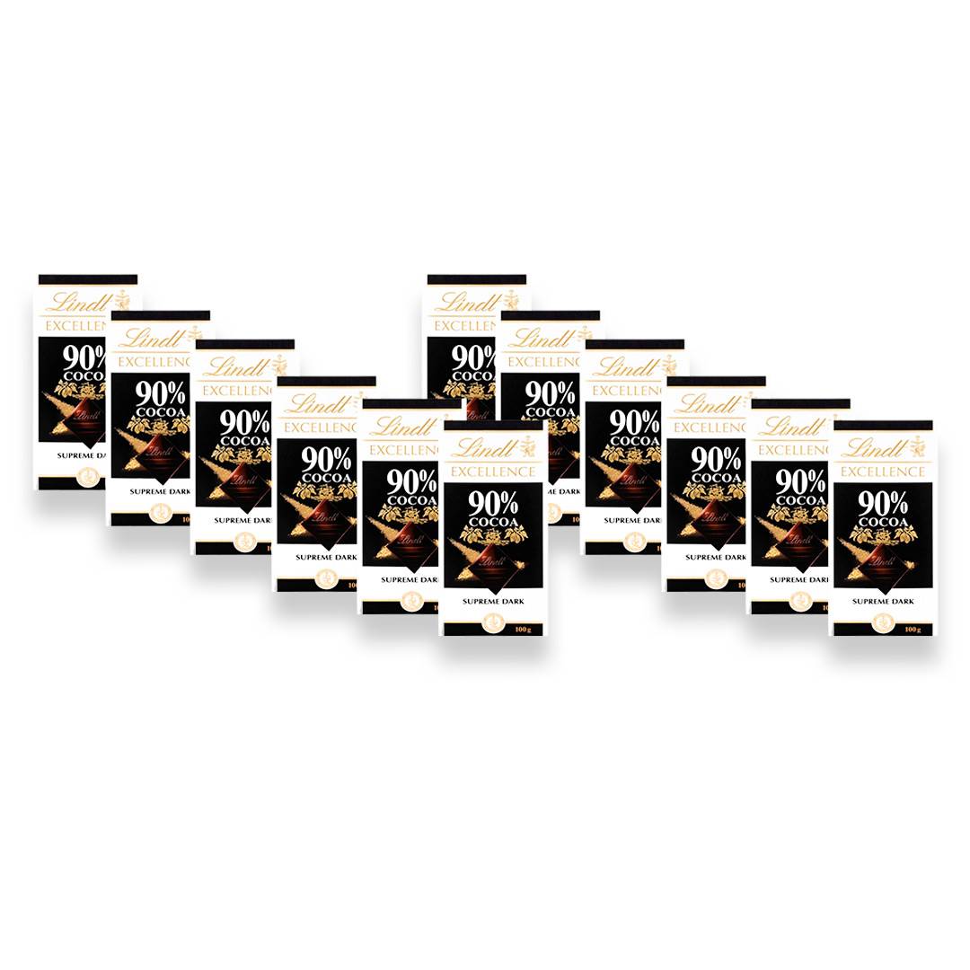 Lindt Excellence Dark 90% Cocoa Chocolate Bar 100g, 12 Pcs. 