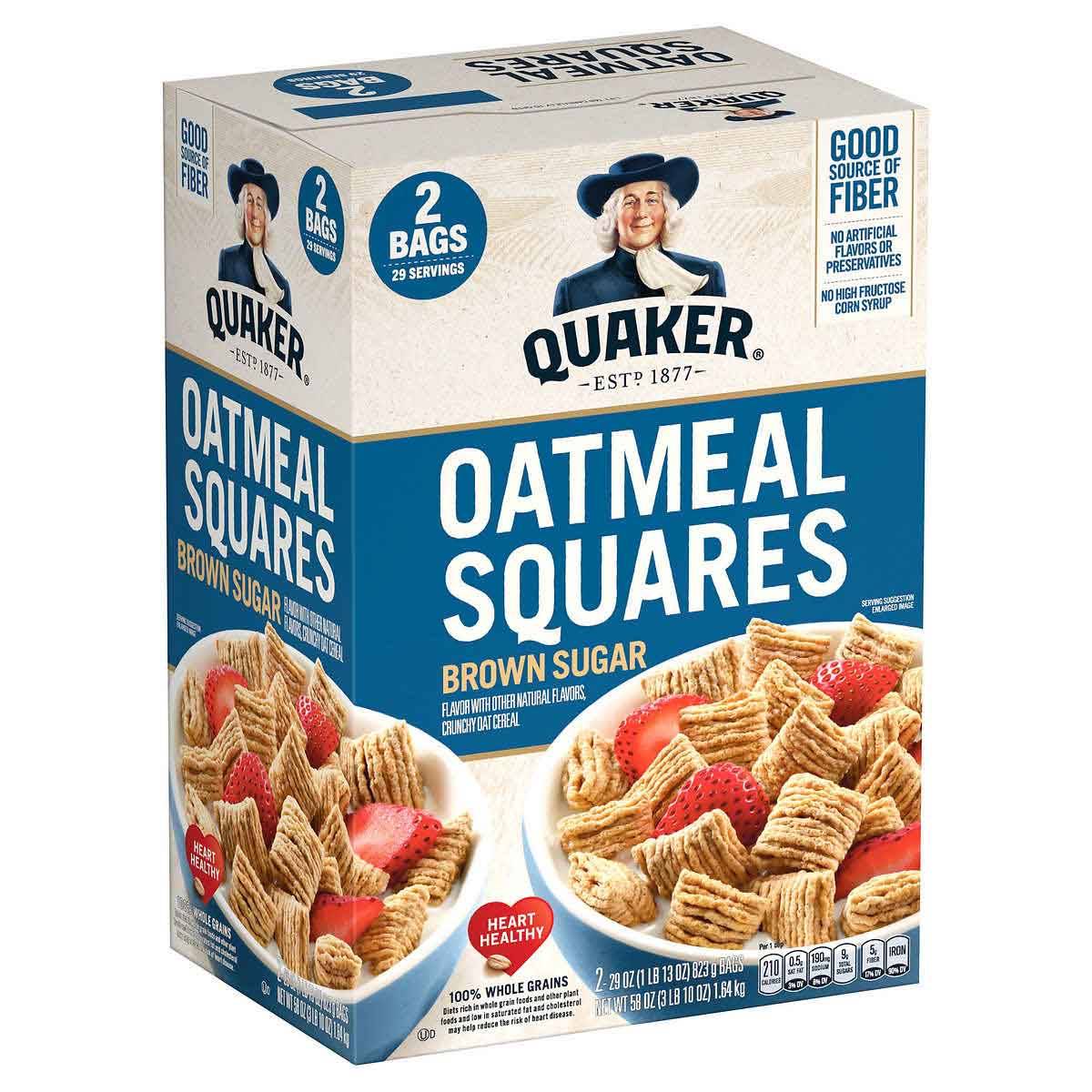Quaker Oatmeal Squares Cereal, 29 oz, 2-count