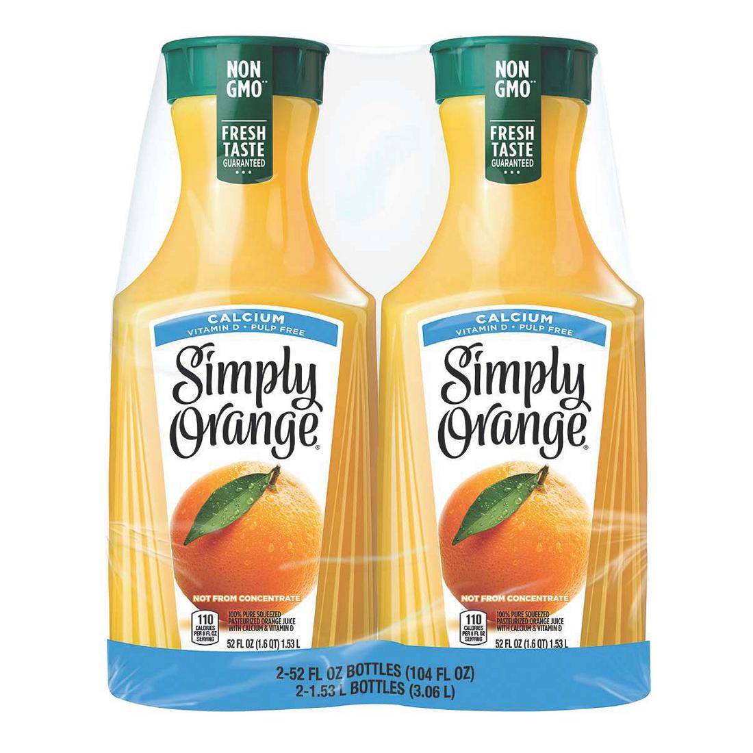 Simply Orange Pulp Free Juice with Calcium & Vitamin D 2 Pack x 52 Oz.