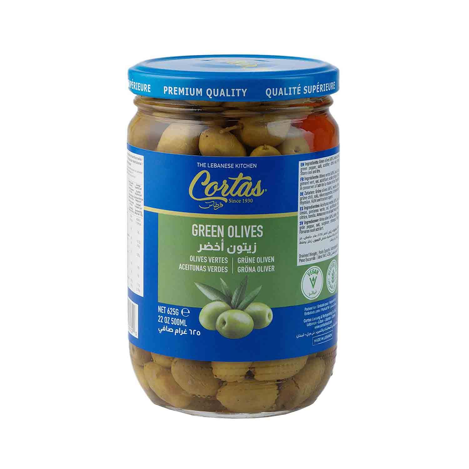 CORTAS Lebanese Green Olives, 500ml.