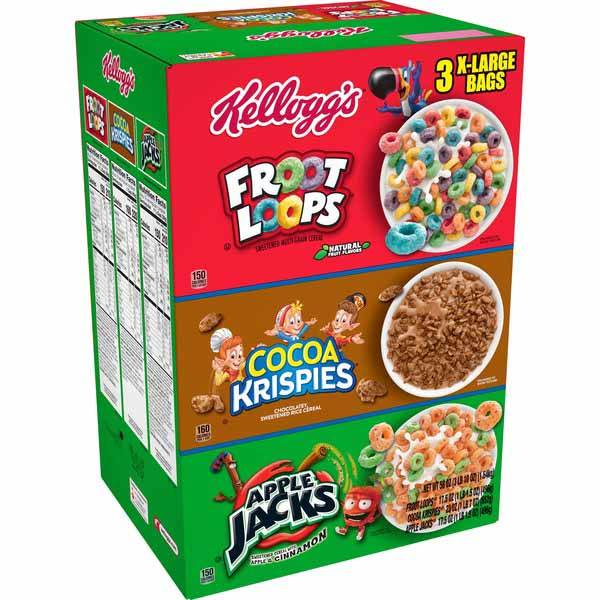 Kellogg's Tri-Fan Cereal Assortment Pack, Froot Loops, Cocoa Krispies and Apple Jack