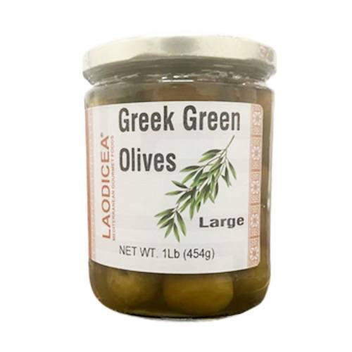 Laodicea Large Greek Green Olives, 1 Lbs. (454g.)