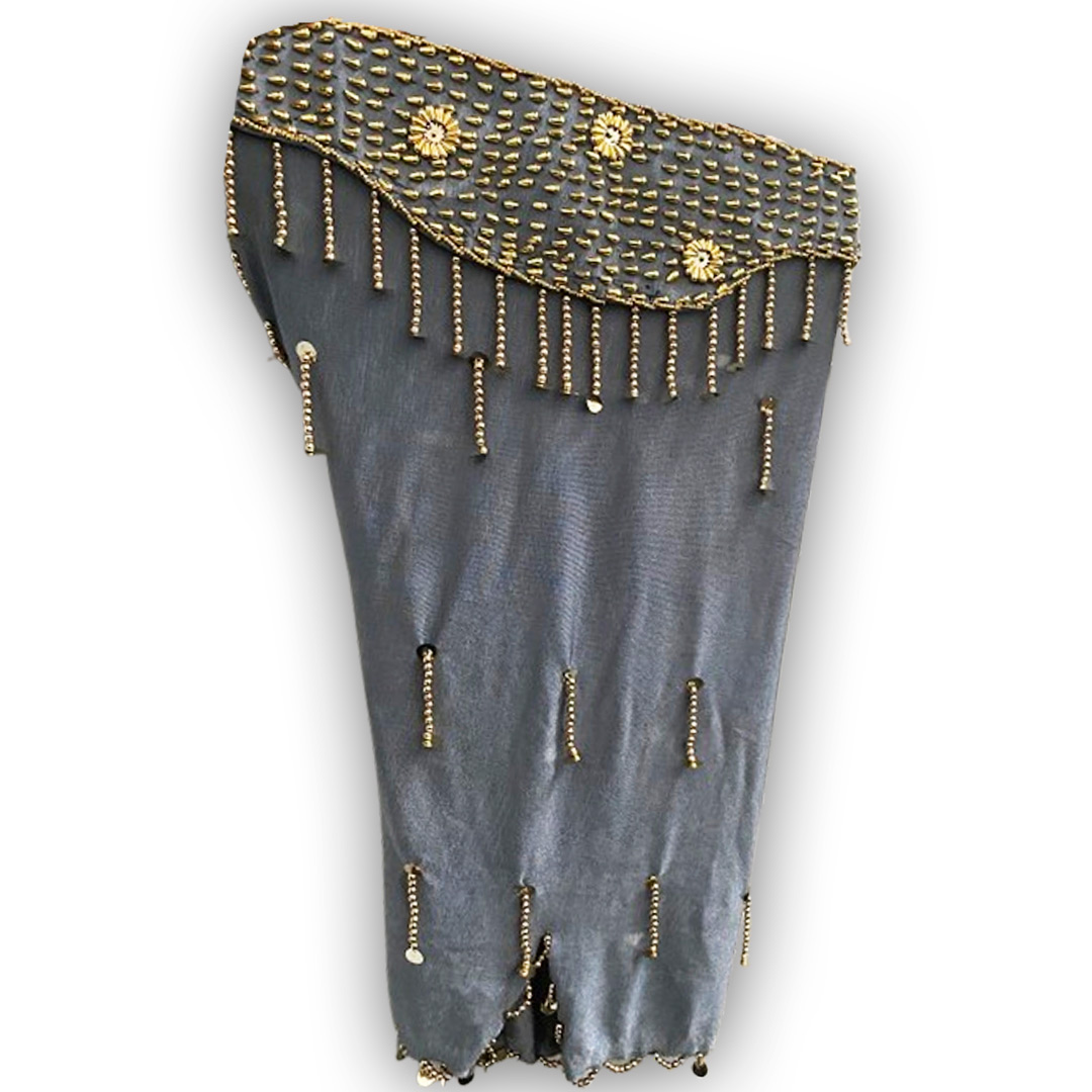 Belly Dance Costume for Women (Skirt-Top) Irregular Ruffle Outfit (Grey x Gold)