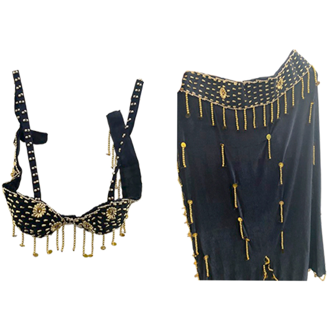 Dance Costume for Women (Skirt-Top) Irregular Ruffle Outfit (Blue x Gold)