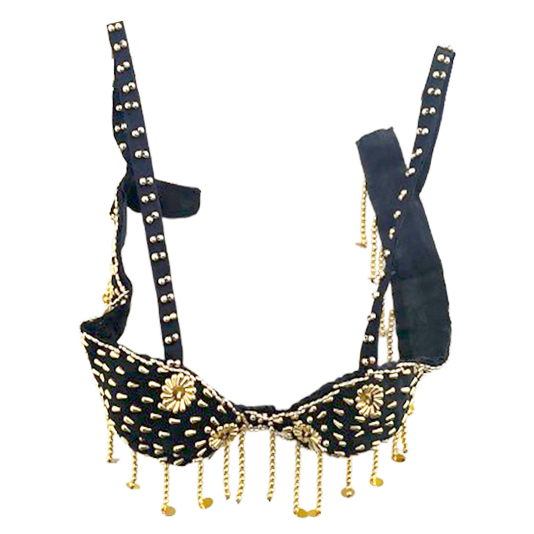 Dance Costume for Women (Skirt-Top) Irregular Ruffle Outfit (Blue x Gold)
