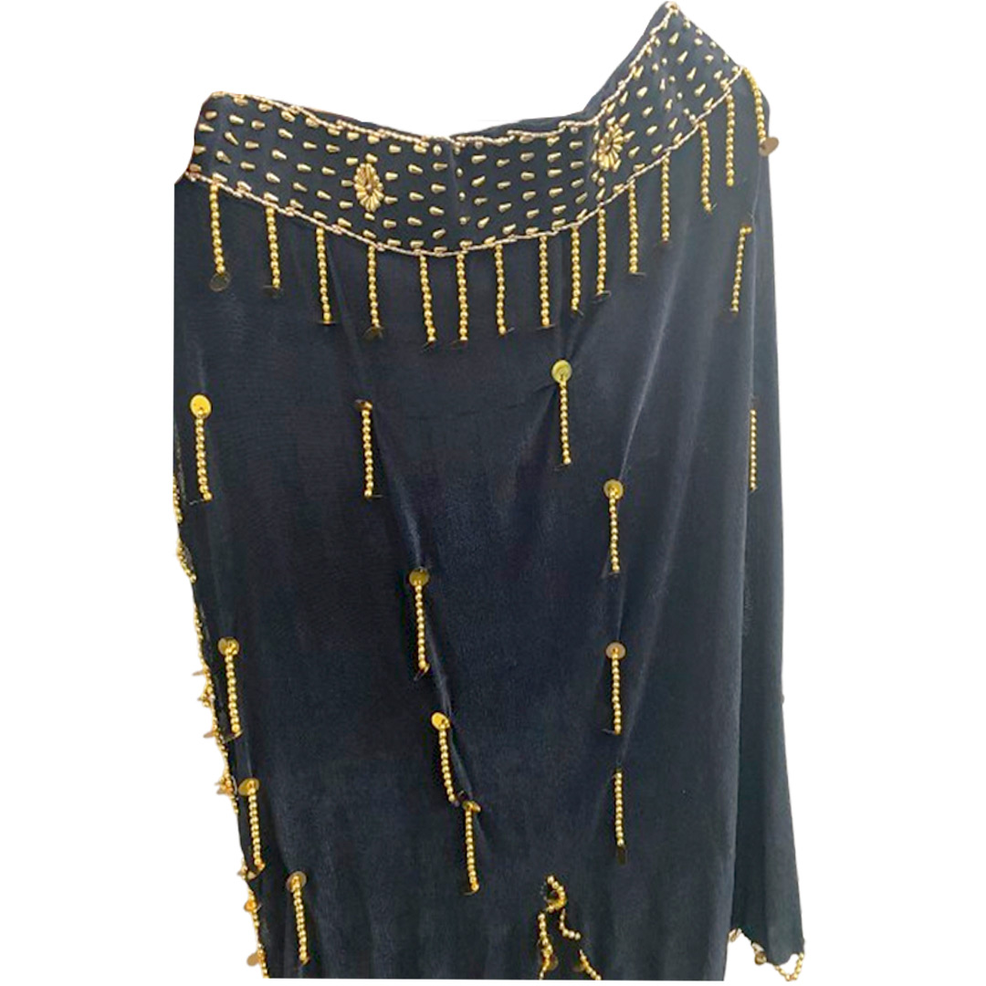 Dance Costume for Women (Skirt-Top) Irregular Ruffle Outfit (Blue x Gold)