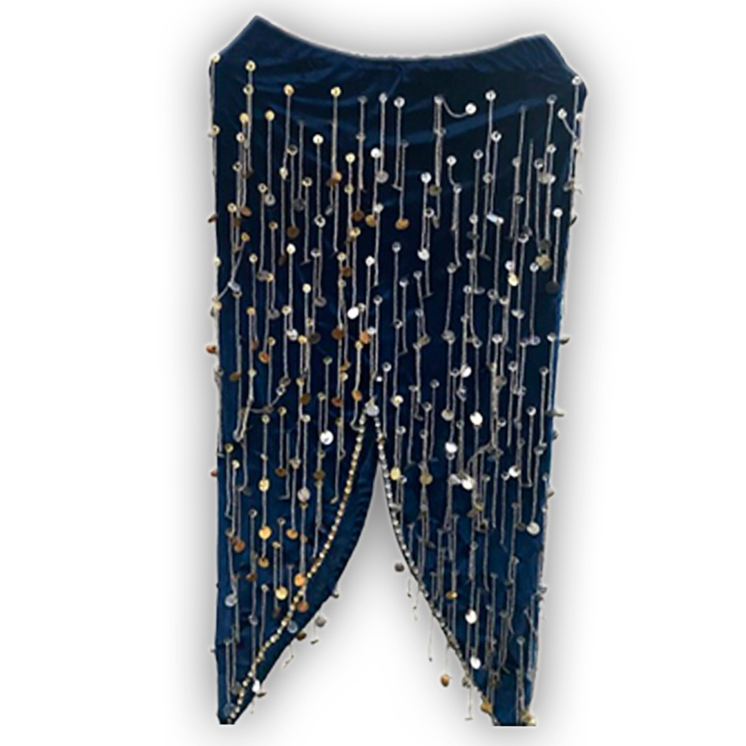 Belly Dance Costume for Women (Skirt-Top) Irregular Ruffle Outfit (Blue x Silver)