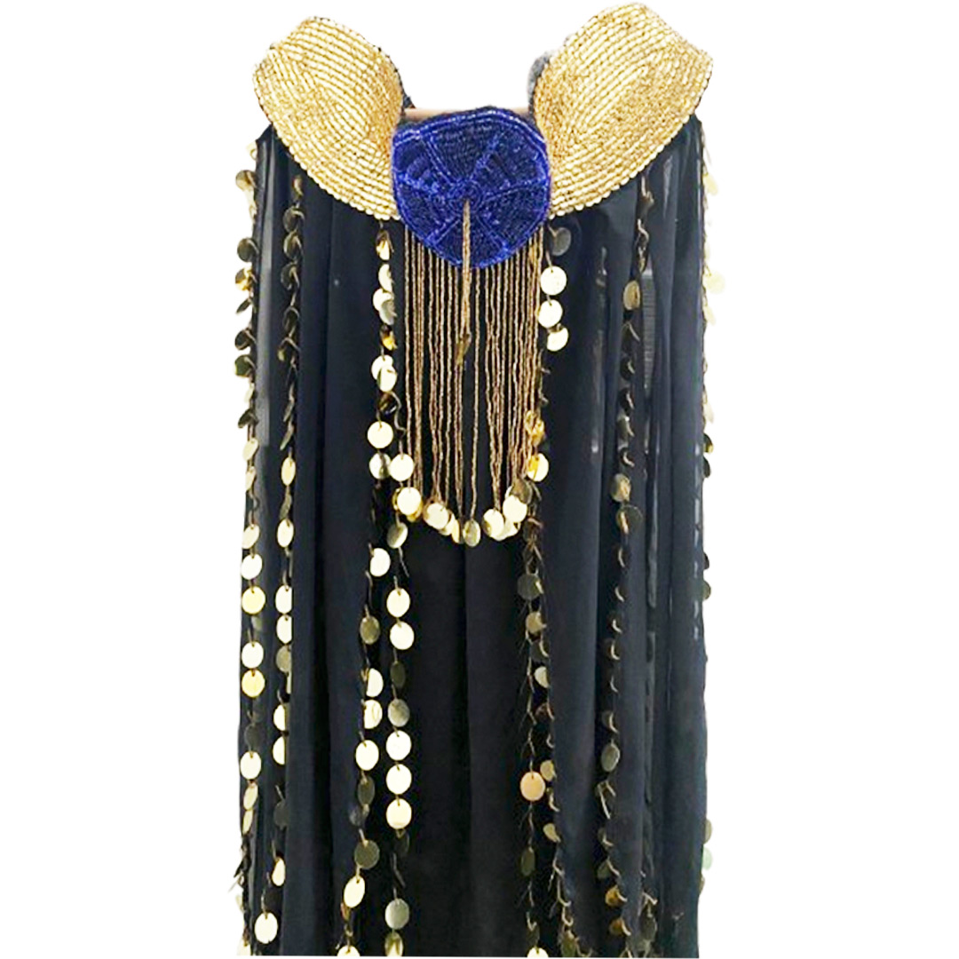 Belly Dance Costume for Women (Skirt-Top) Irregular Ruffle Outfit (Blue x Gold)