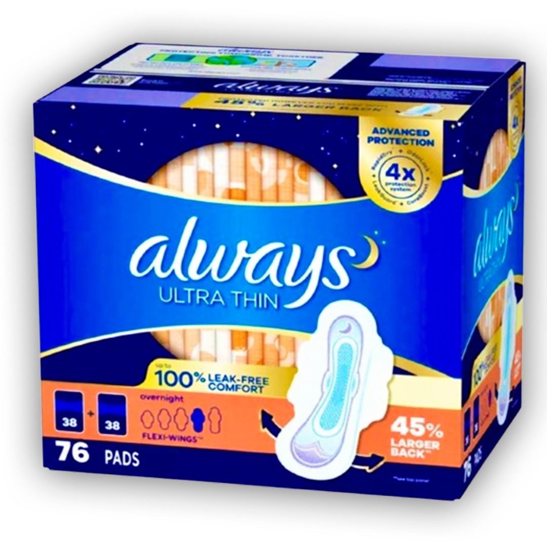Always Ultra Thin Advanced Overnight Pads, 76 Ct