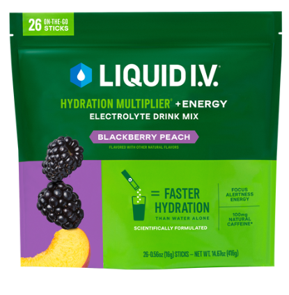 Liquid I.V. Hydration Multiplier + Energy Electrolyte Drink Mix, Blackberry Peach, 0.56 oz, 26 ct