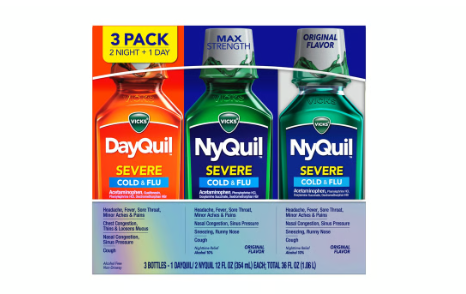 Vicks DayQuil and NyQuil Severe Cold & Flu Liquid Relief Original (12 oz x 3 ct)