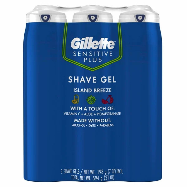Gillette Sensitive Plus Island Breeze Alcohol Free Dye Free Parabens Free With Aloe & Vitamin C (3 Pack)