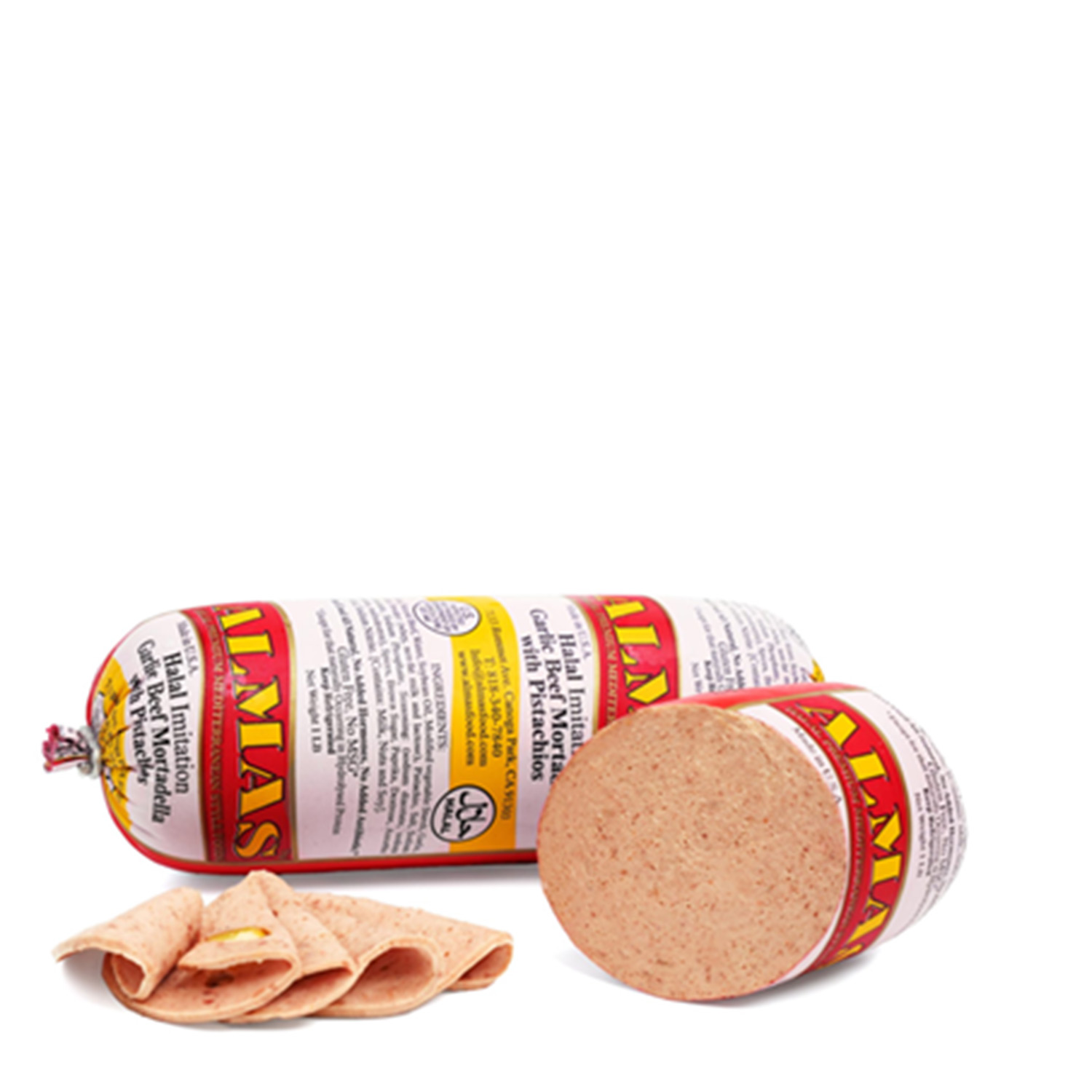 ALMAS Halal Imitation Garlic Beef Mortadella with pistachios