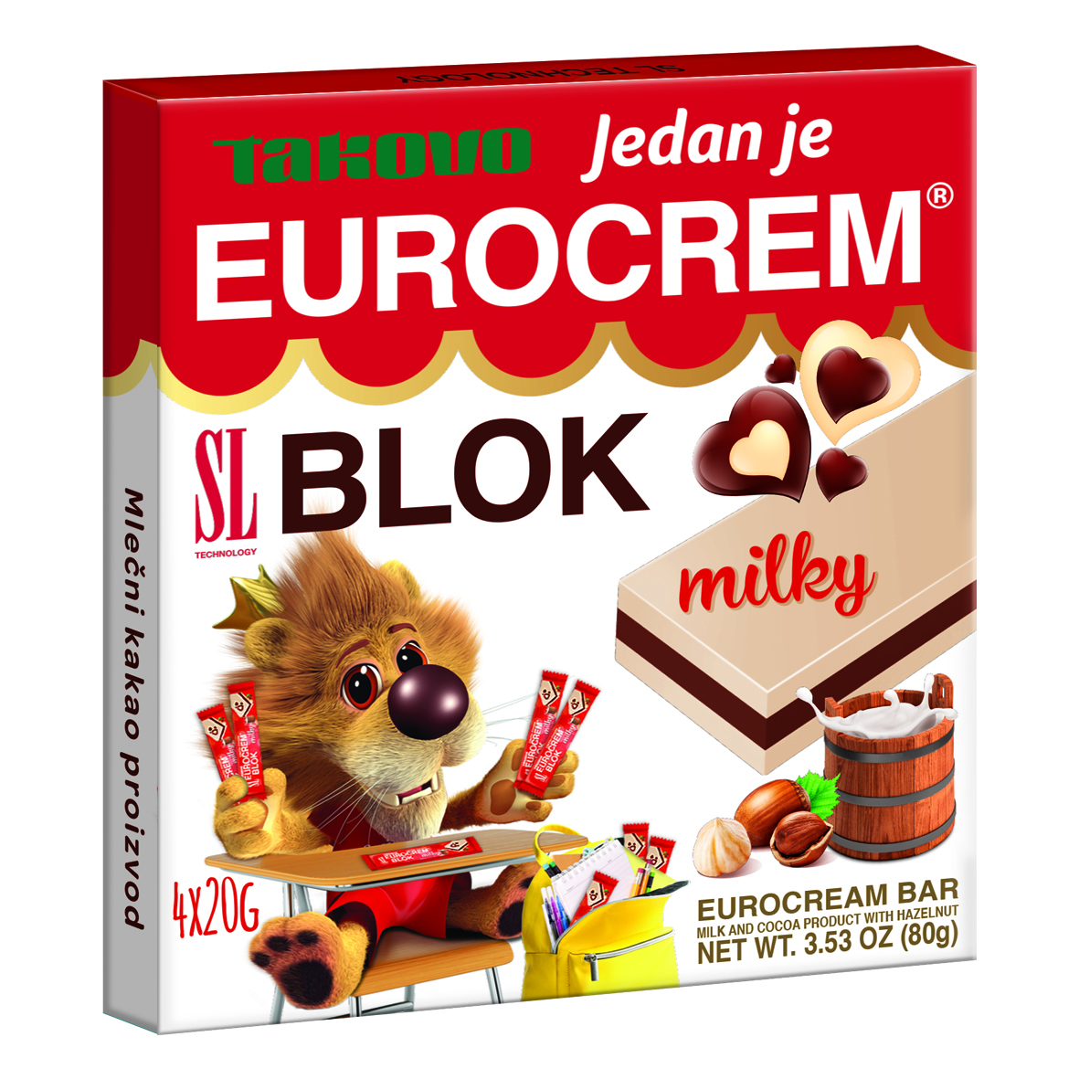 Takovo Eurocrem Blok Milky Hazelnut Cocoa Bar, 80g