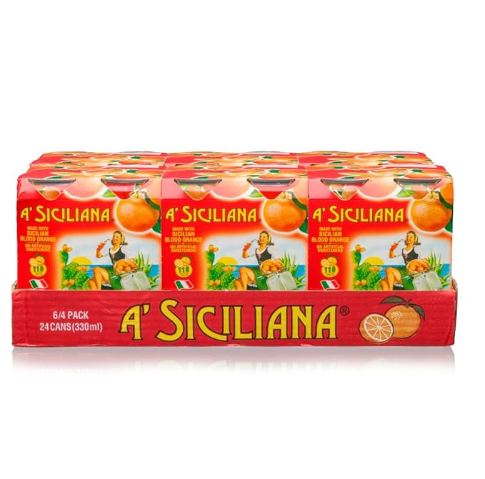 A' SICILIANA Sicilian Sparkling Beverage - Refreshing and Delicious Italian Soda made with Sicilian Citrus - Blood Orange Soda 24 Pack of 11.15 fl oz Cans