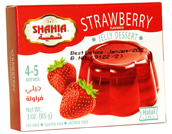 SHAHIA Strawberry Jello Halal, 3 oz.