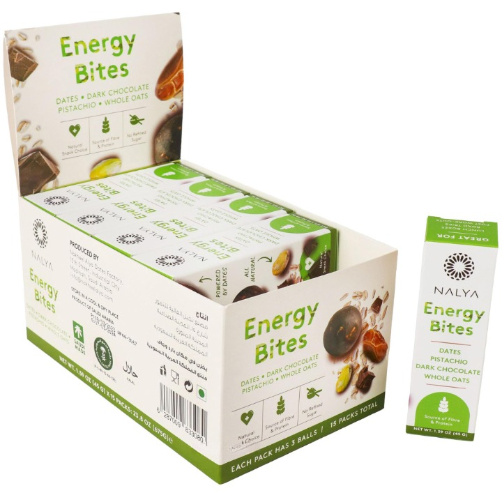 NALYA Dates Energy Bites Pistachio, Dark Chocolate.45 G (15 Pcs)