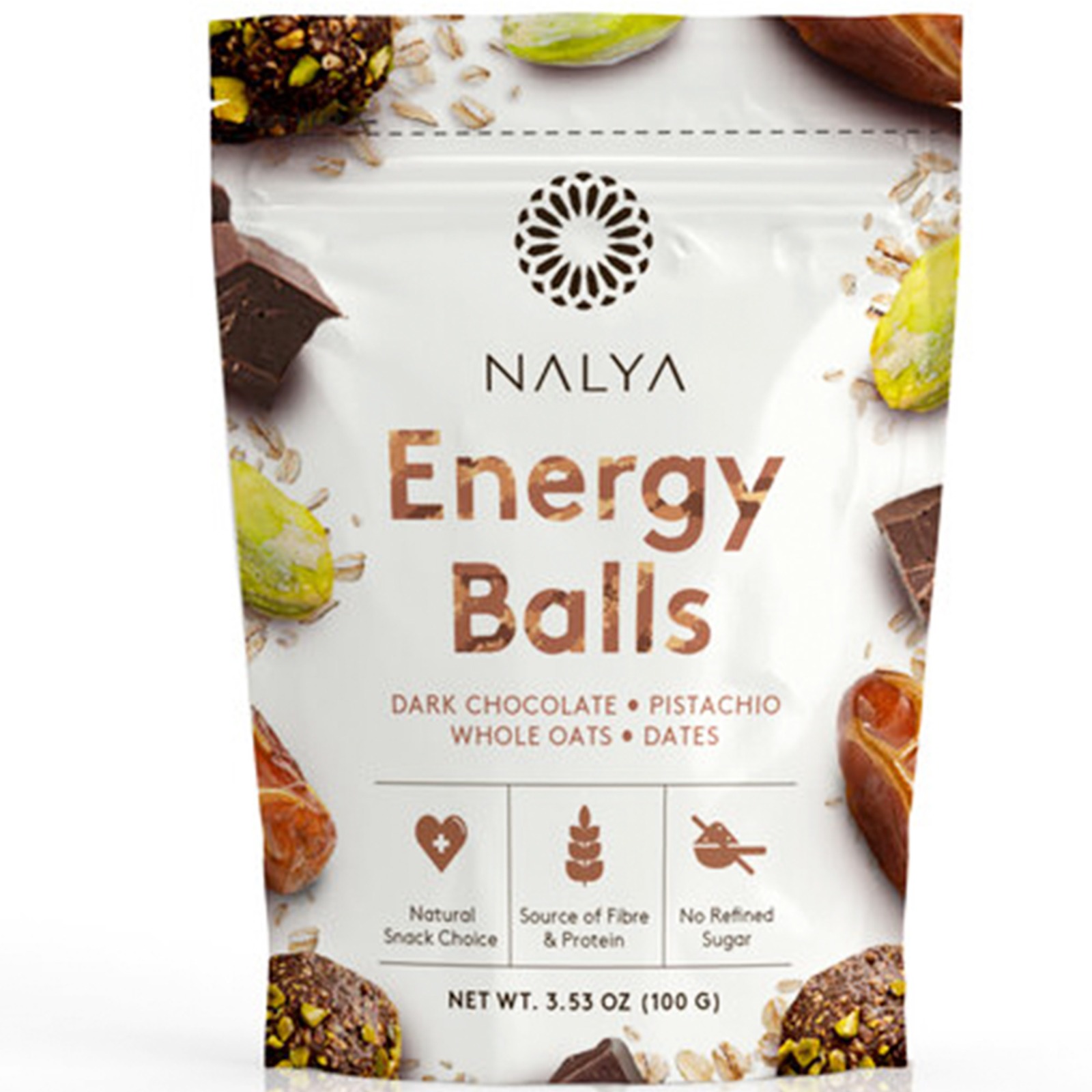 NALYA Dates Energy Balls Pistachio, Dark Chocolate. 100 G