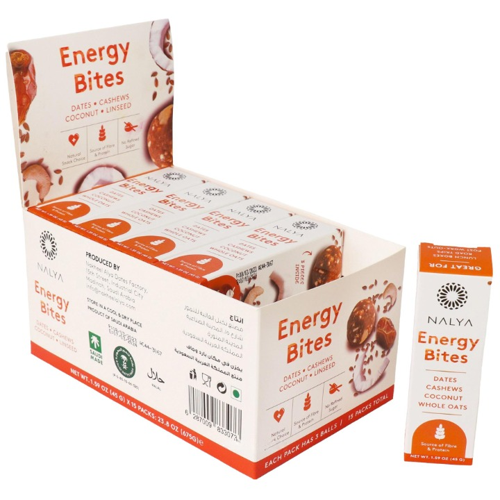 NALYA Dates Energy Bites Cashew, Coconut. 45 G (15 Pcs)