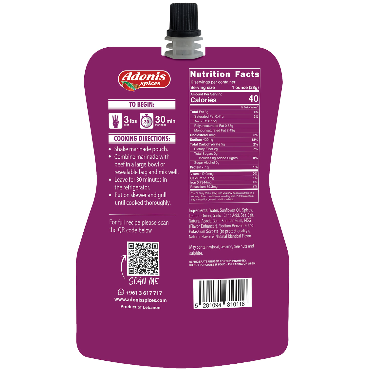 Adonis - Beef Kabab Recipe Quick Marinade, 6 Oz