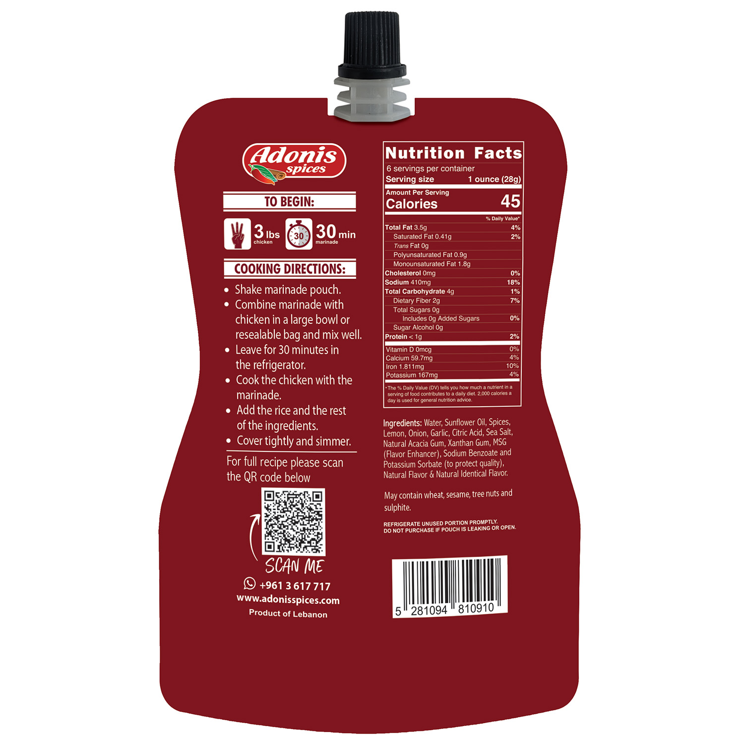 Adonis - Chicken with Rice Recipe Quick Marinade, 6 Oz