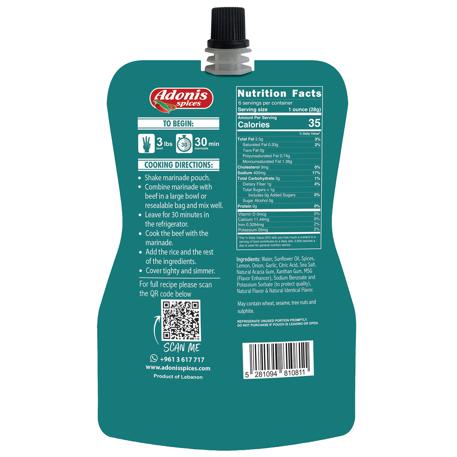 Adonis - Beef With Rice Recipe Quick Marinade, 6 Oz