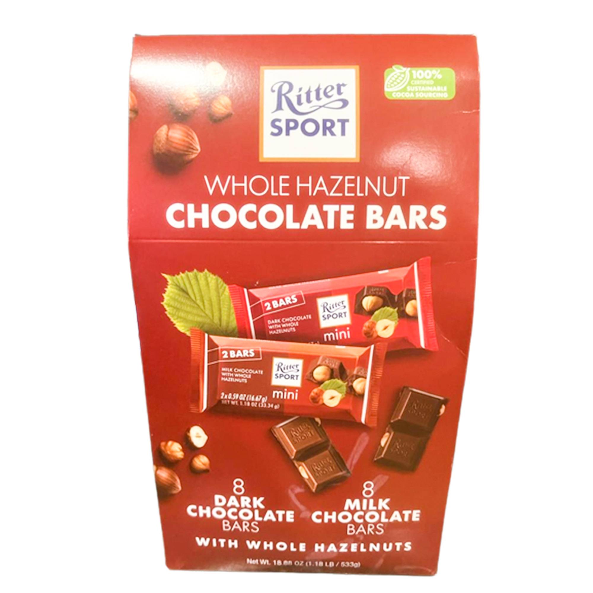 Ritter Sport Whole Hazelnut chocolate bars (Dark+Milk)